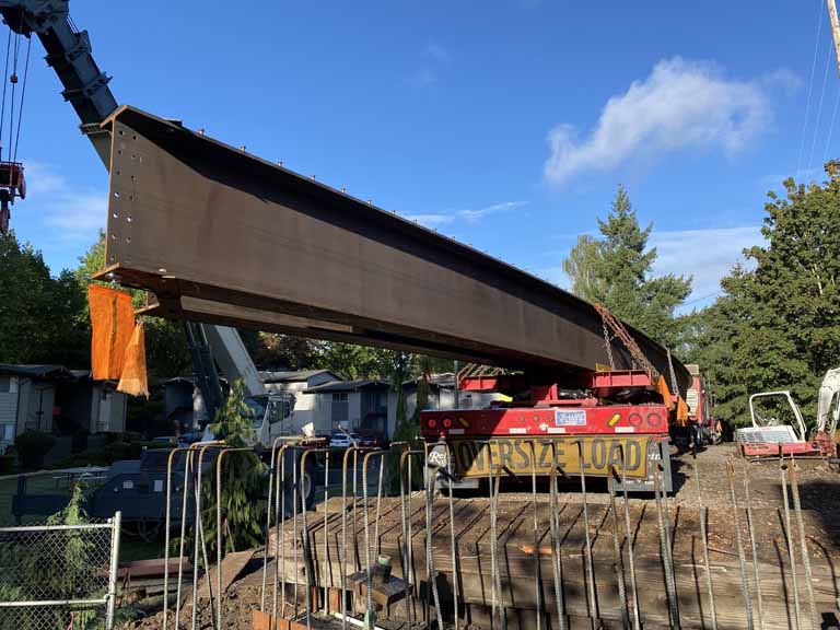 Red Electric Pedestrian Trail Bridge Beams